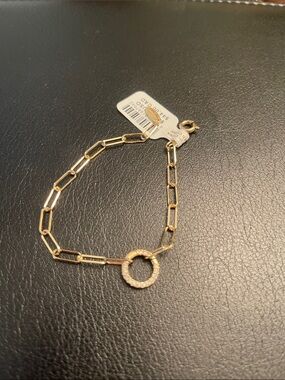 Anthropologie Gold Paperclip Bracelet with Pavé Ring Charm